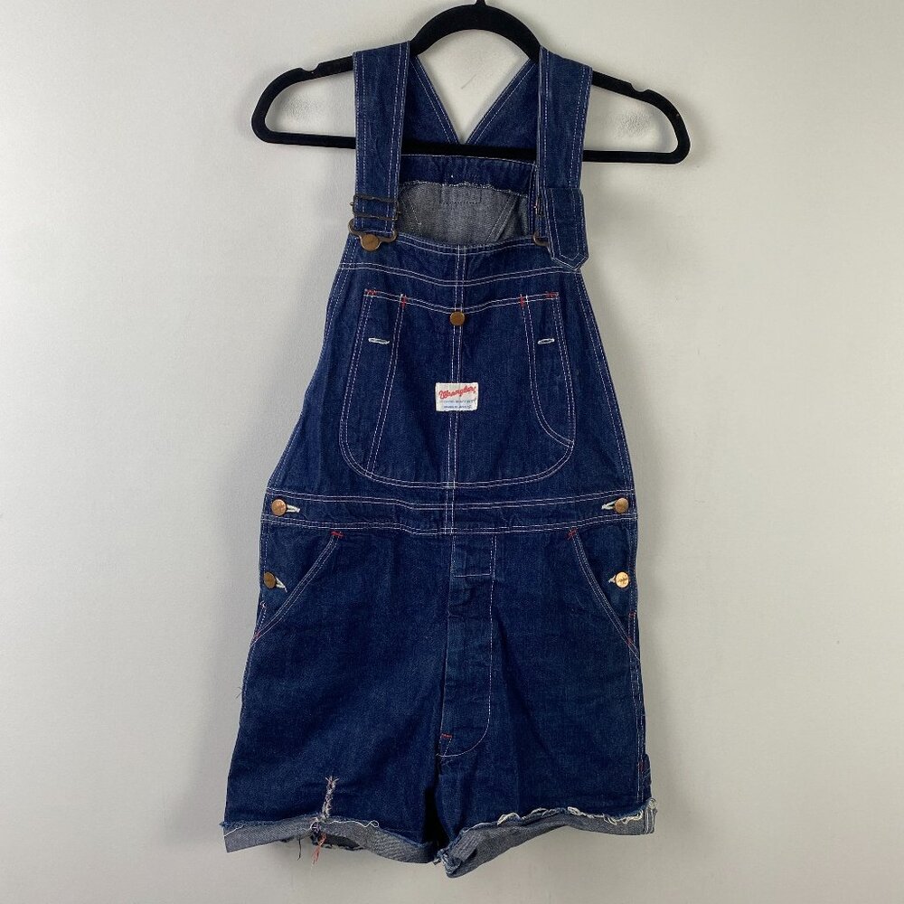 Vintage Wrangler Japan Overalls Shortalls Womens Small Blue Distressed